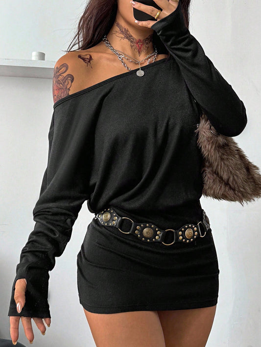 Asymmetric Knit Dress Black