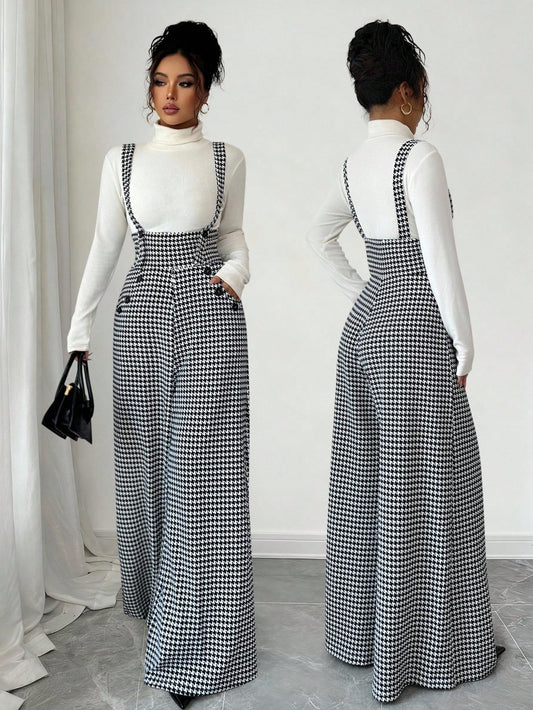 Houndstooth Jumpsuit Black