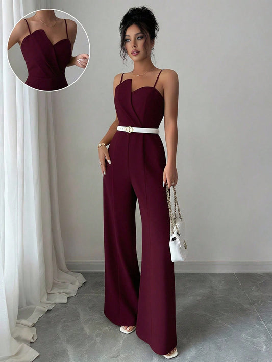 Solid Color Jumpsuit Burgundy